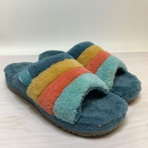 UGG Marina Wool Blend Fluff You Orange Yellow Blue Plush Slip-on Slippers Men's